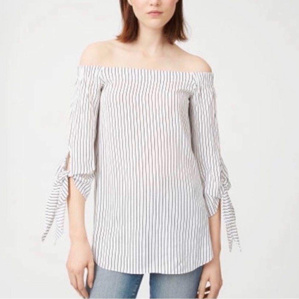 Club Monaco White and Black Striped Off-Shoulder Blouse - Picture 2 of 6